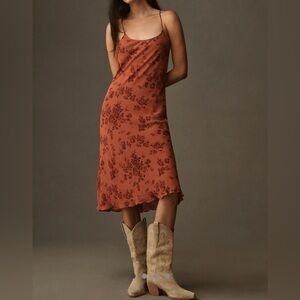 Reformation Burnt Orange Floral Slip Midi Dress